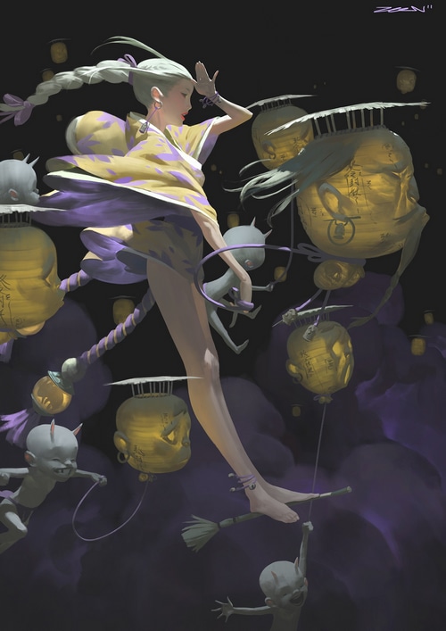 Zeen Chin's illustration of a woman with braids and creatures