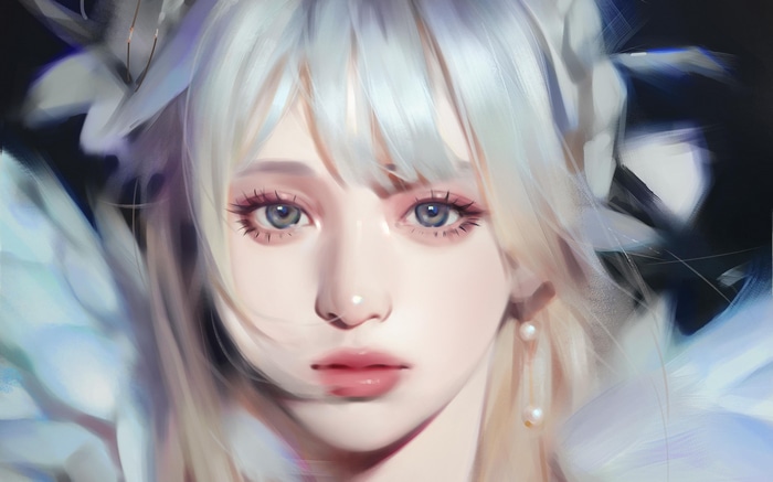 4K portrait of a woman with white hair