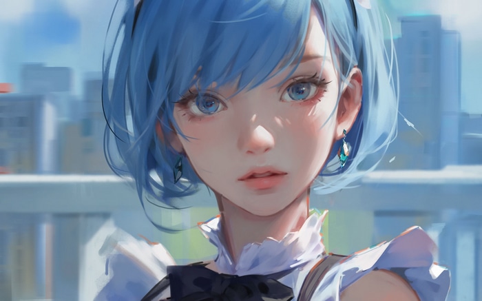 Rem from Re:Zero with blue hair and blue eyes