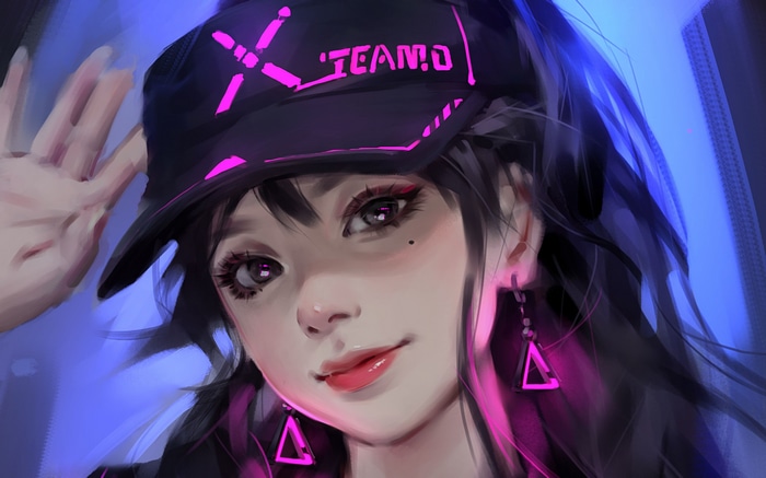 Woman with hat and earrings, TEAMO artist
