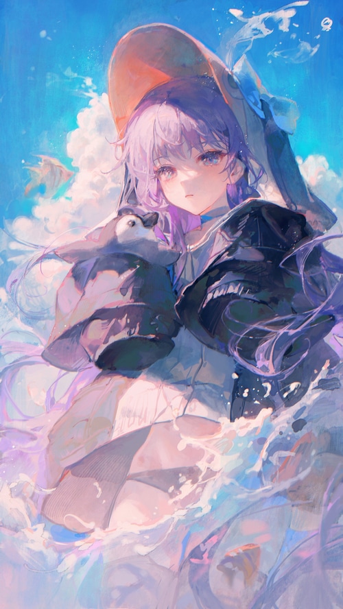 Meltlilith with a penguin in the water