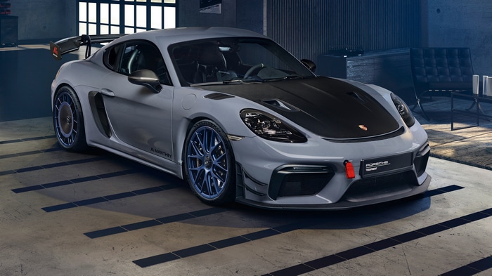 4K Porsche Cayman GT4 RS in a garage