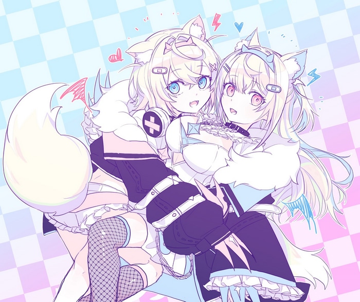 FUWAMOCO hugging with animal ears and tails