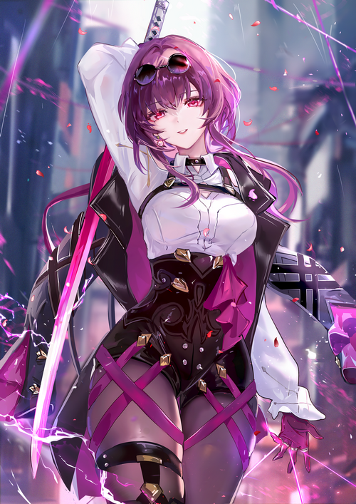 Kafka from Honkai: Star Rail with a sword