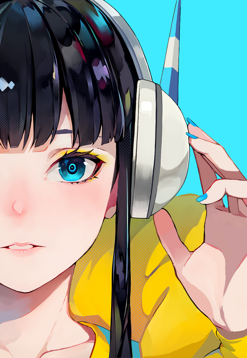 Elesa from Pokémon wearing headphones and a yellow jacket