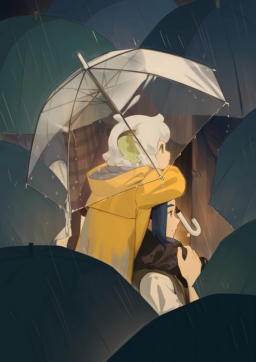 The Legend of Luo Xiaohei: Two characters under an umbrella in the rain