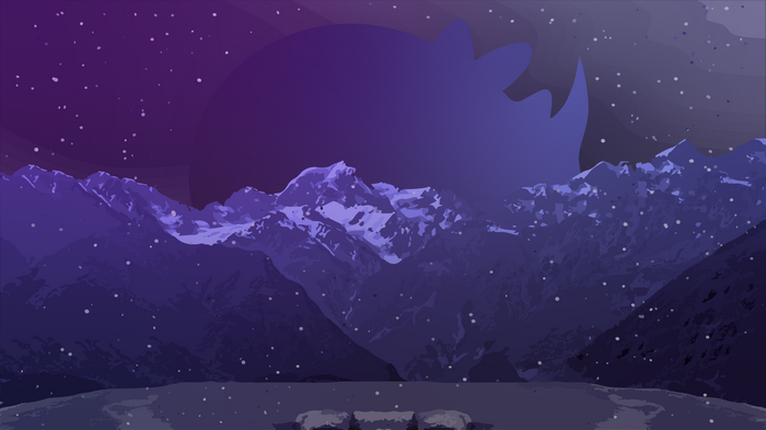 Rhino Linux logo over mountains at night