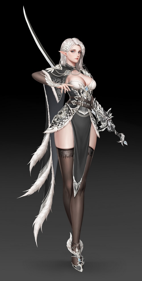 Elf woman with sword and white hair