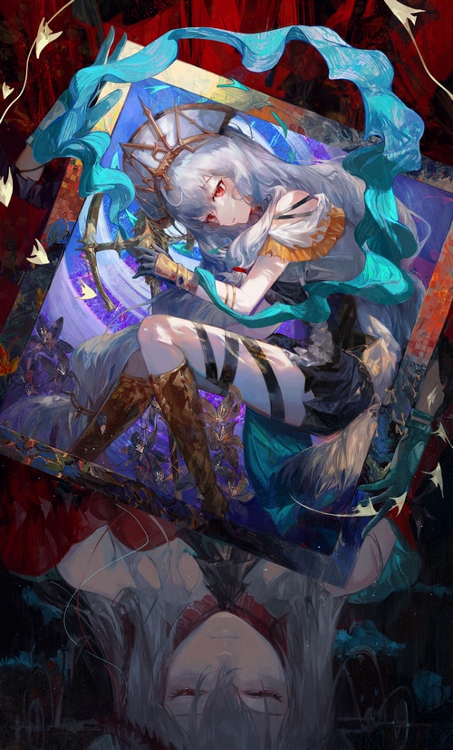 Arknights Skadi lying down with reflection