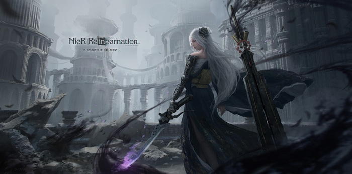 Nier Reincarnation: Woman with Sword and Dark Energy