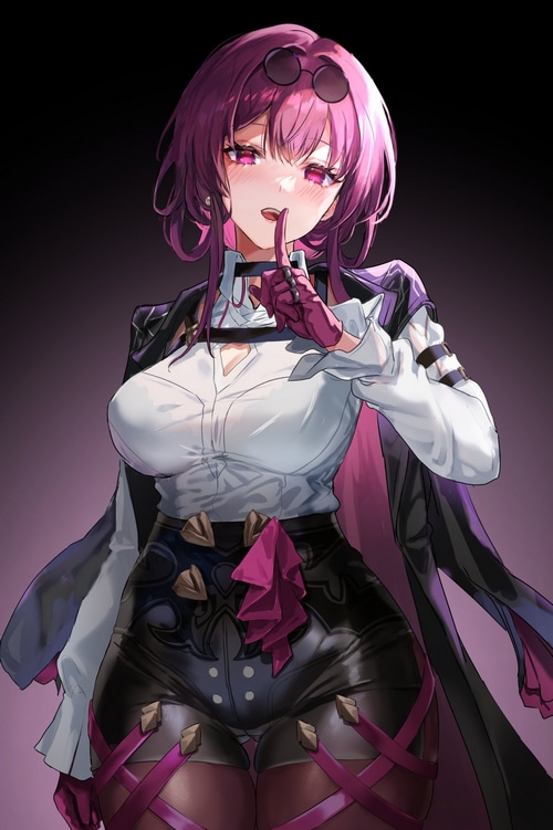 Kafka from Honkai: Star Rail with a hush gesture