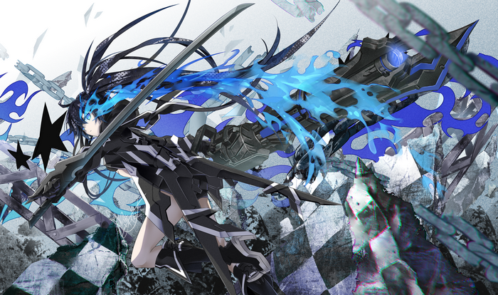 Black Rock Shooter with blue flames and sword