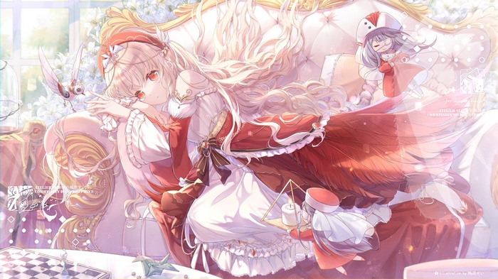 4K illustration of girls with blonde hair and red eyes