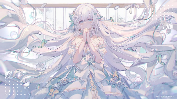 Girl with white hair and butterfly motifs