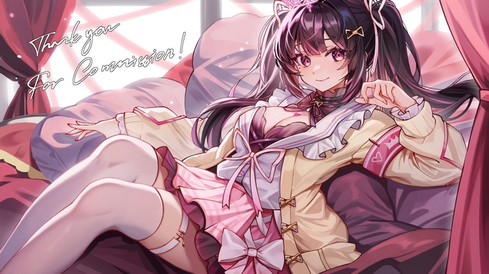 Anime girl with twintails lying on a bed