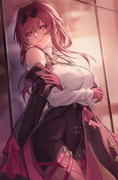 Anime girl with pink hair and sunglasses