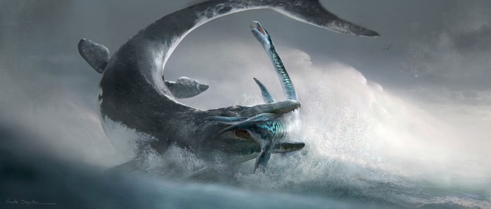 4K concept art of sea creatures fighting in waves