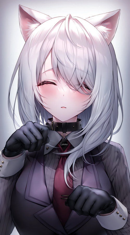 Anime cat girl with white hair and cat ears