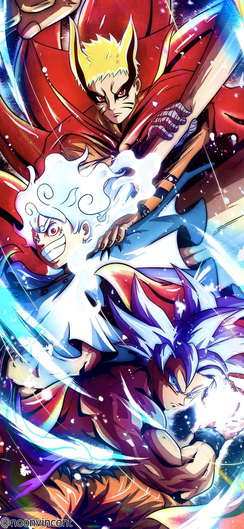 Naruto, Luffy, and Goku in anime crossover