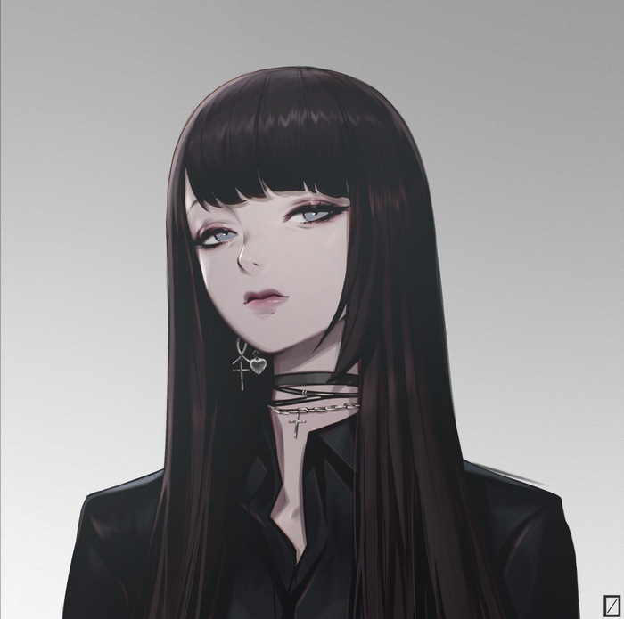 Artwork of a woman with dark hair by Zeronis
