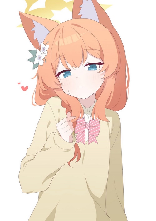 Mari from Blue Archive with fox ears and flower in hair