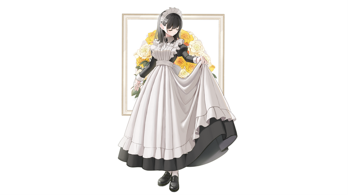 Shii in a maid outfit with yellow flowers