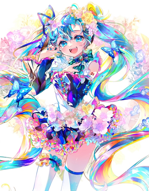 Hatsune Miku with Flowers and Butterflies