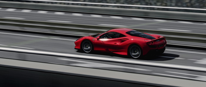 Ferrari F8 Tributo driving on a road