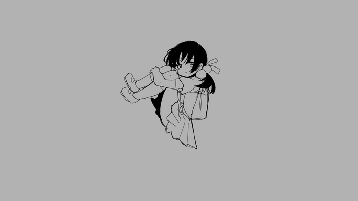 Kaai Yuki with school bag, monochrome