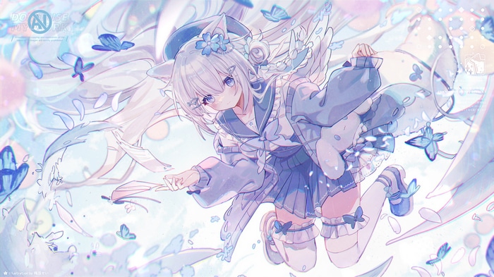 Cat girl with wings and butterflies
