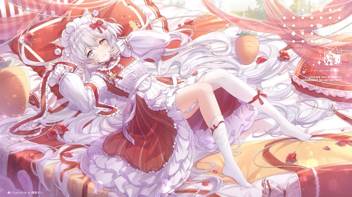 Girl in white and red dress lying on bed with roses