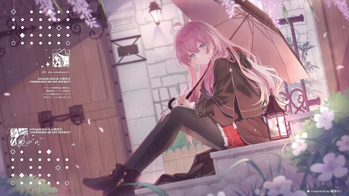 Anime Girl with Pink Hair Holding Umbrella in the Rain