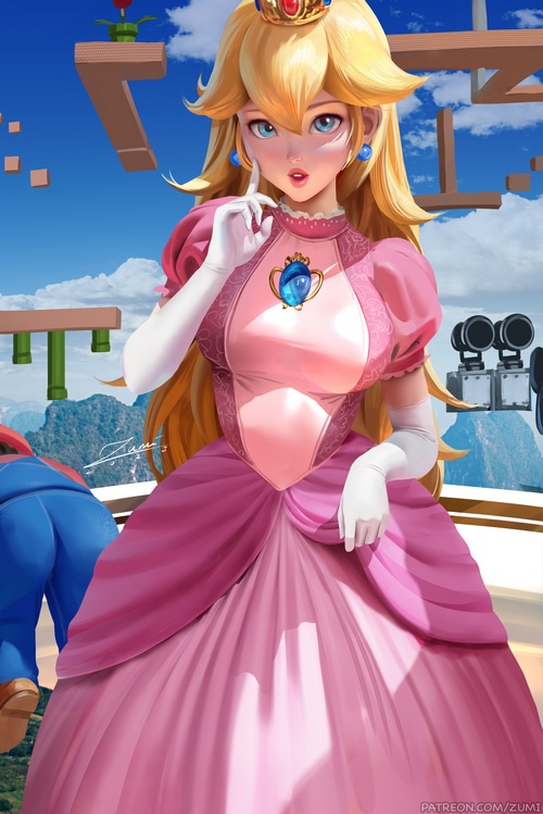 Princess Peach and Mario in Super Mario Bros. fan art