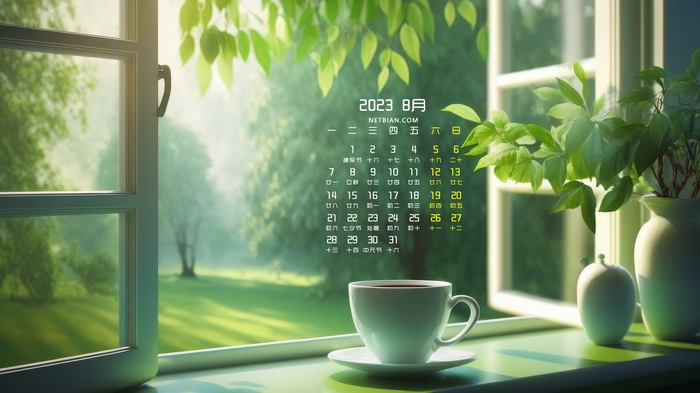August 2023 Calendar on a Window Sill