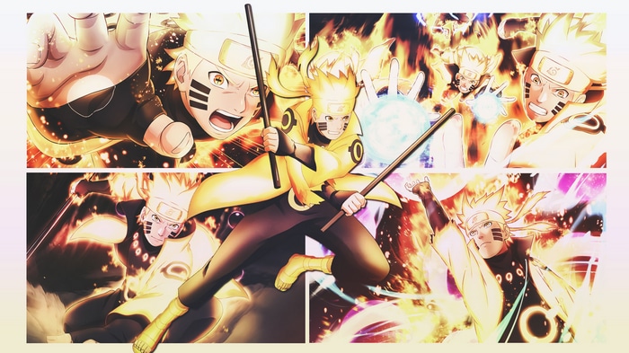 Naruto Uzumaki in a collage of action poses