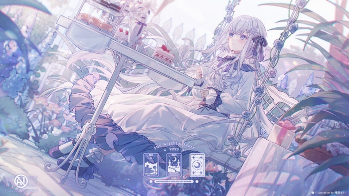 Girl on a swing with cake and tarot cards