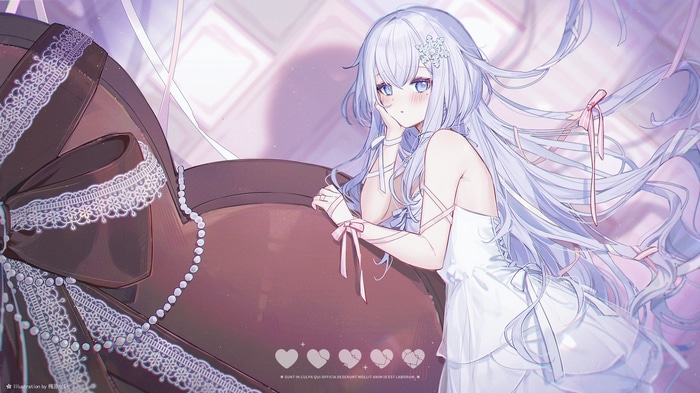 Girl with blue hair and blue eyes in a white dress