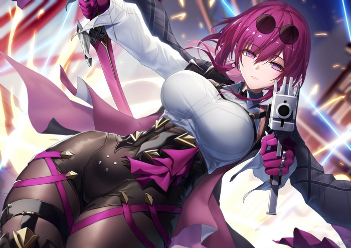 Kafka from Honkai: Star Rail with a gun
