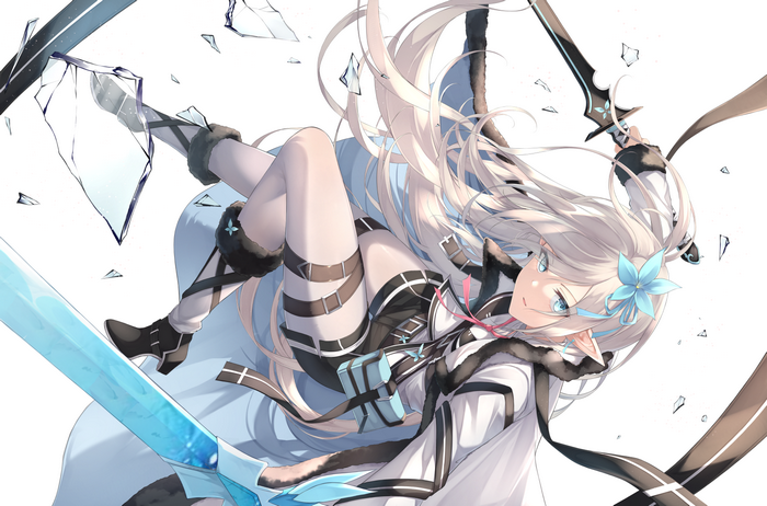 Anime girl with blonde hair and swords