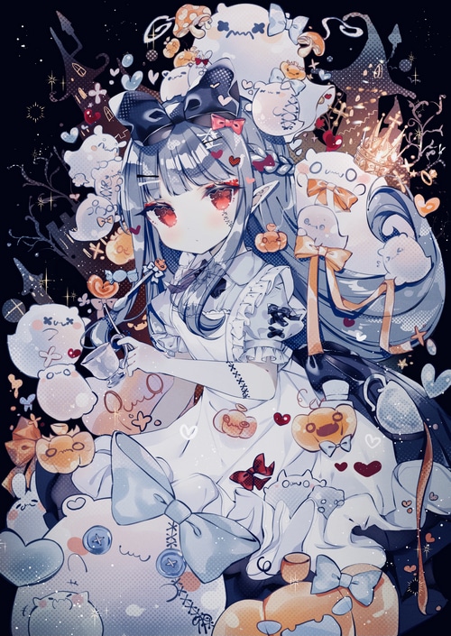 Halloween Anime Girl with Ghosts and Pumpkins