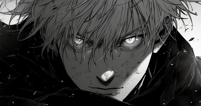 Manga panel of a young man with white hair