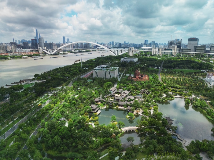 Shanghai cityscape with a large park and river