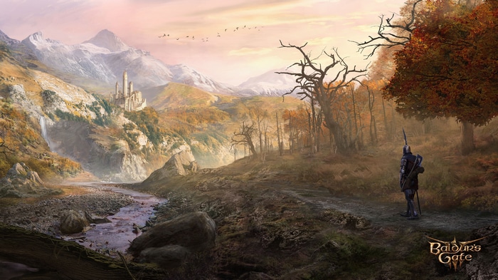 4K Baldur's Gate Landscape with Castle and Knight