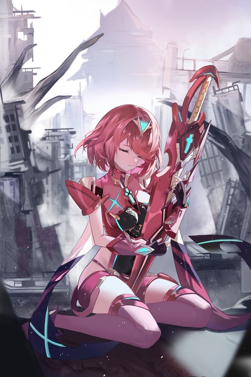 Homura with her sword in Xenoblade Chronicles 2