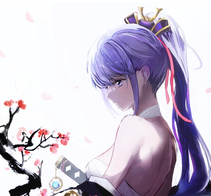 Raiden Mei with purple hair and sword