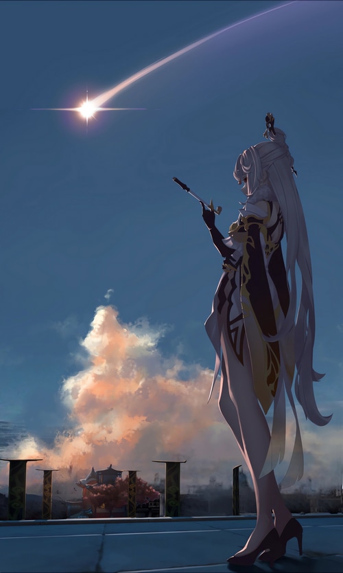 Genshin Impact Ningguang watches a shooting star