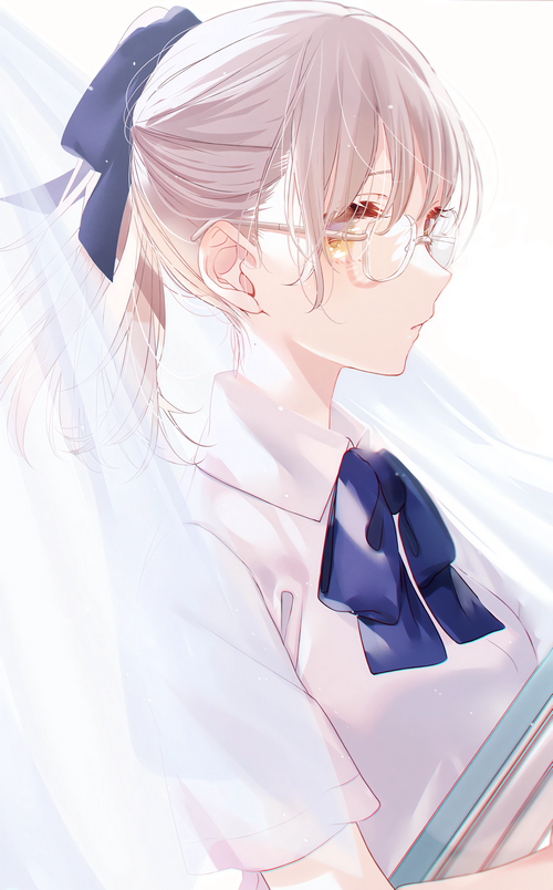 Girl with ponytail and glasses