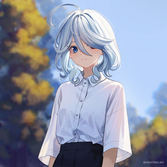 Genshin Impact Fan Art: Girl with Blue Hair and Blue Eyes