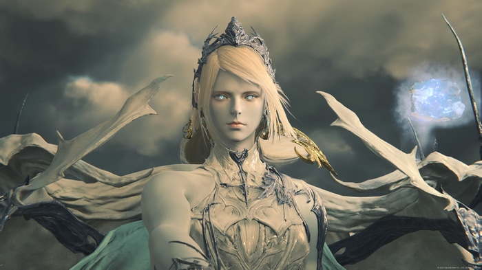 4K Final Fantasy XVI screenshot with a crowned woman