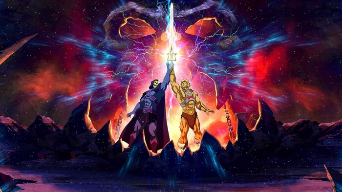 He-Man and Skeletor holding the Sword of Power